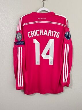 Real Madrid 2014/2015 Chicharito UCL away pink long sleeve jersey